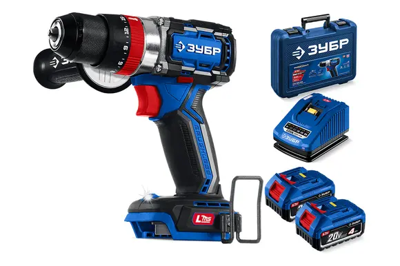 Бесщеточная ударная дрель-шуруповерт ЗУБР Профессионал, 2 АКБ LMS (4 Ач), в кейсе, 20 В, 70 Н·м, DBS-70-42