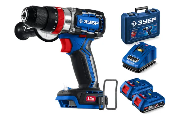 Бесщеточная ударная дрель-шуруповерт ЗУБР Профессионал, 2 АКБ LMS (2 Ач), в кейсе, 20 В, 70 Н·м, DBS-70-22