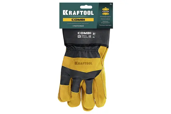 Комбинированные спилковые перчатки KRAFTOOL Combi, защита от мех. воздействий, с доп. накладкой на ладони, размер 10 (XL), 11310-XL