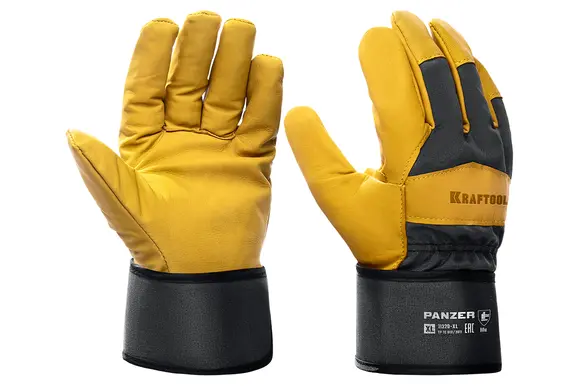 Комбинированные кожаные перчатки KRAFTOOL Panzer, защита от мех. воздействий, размер 10 (XL), 11320-XL