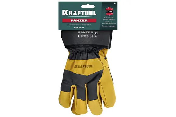 Комбинированные кожаные перчатки KRAFTOOL Panzer, защита от мех. воздействий, размер 10 (XL), 11320-XL