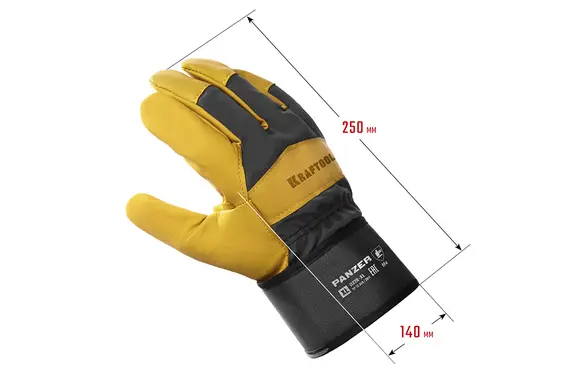 Комбинированные кожаные перчатки KRAFTOOL Panzer, защита от мех. воздействий, размер 10 (XL), 11320-XL