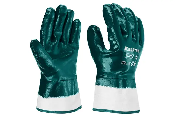 Особопрочные износостойкие перчатки KRAFTOOL Hykraft, нитриловое покрытие, защита от нефтепродуктов, размер 9 (L), 11288-L