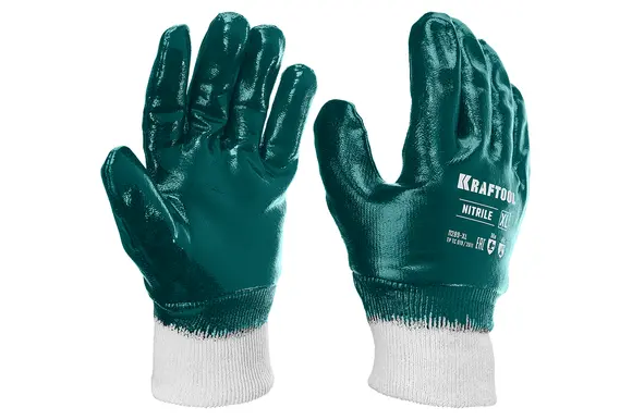 Особопрочные перчатки KRAFTOOL Hykraft с манжетой, нитриловое покрытие, защита от нефтепродуктов, размер 10 (XL), 11289-XL