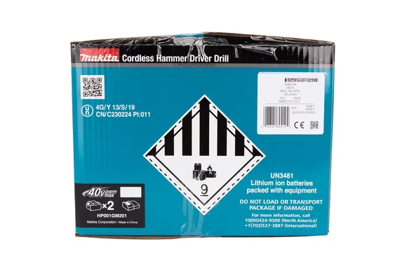 Ударная дрель-шуруповерт Makita HP001GD201, 2 АКБ (2,5 Ач) и ЗУ, в кейсе, 2500 об/мин, 39000 уд/мин